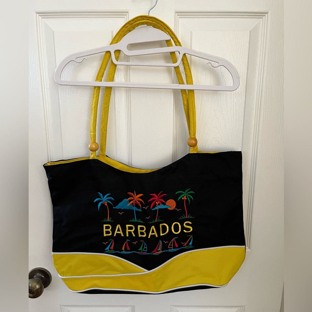 Barbados Embroidered Canvas Tote Bag - Yellow & Black